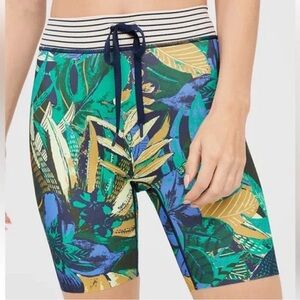 Aerie Offline High Rise Drawstring Waist Tropical Floral Print Bike Short